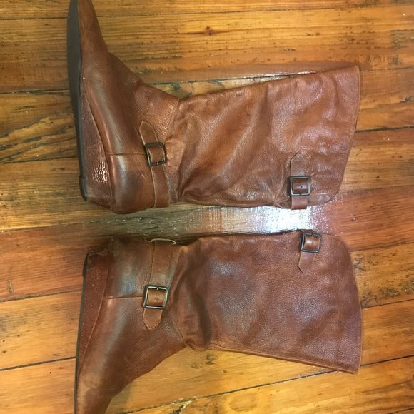 Cathy Jean Brown Genuine Leather Boots Boho Buckle - Picture 3 of 4